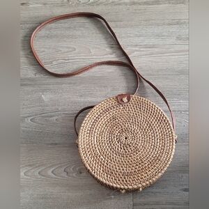 Round Woven Straw Crossbody Bag